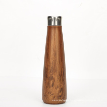 450ml double wall stainles steel vacuum insulated water bottle with peach wood grain